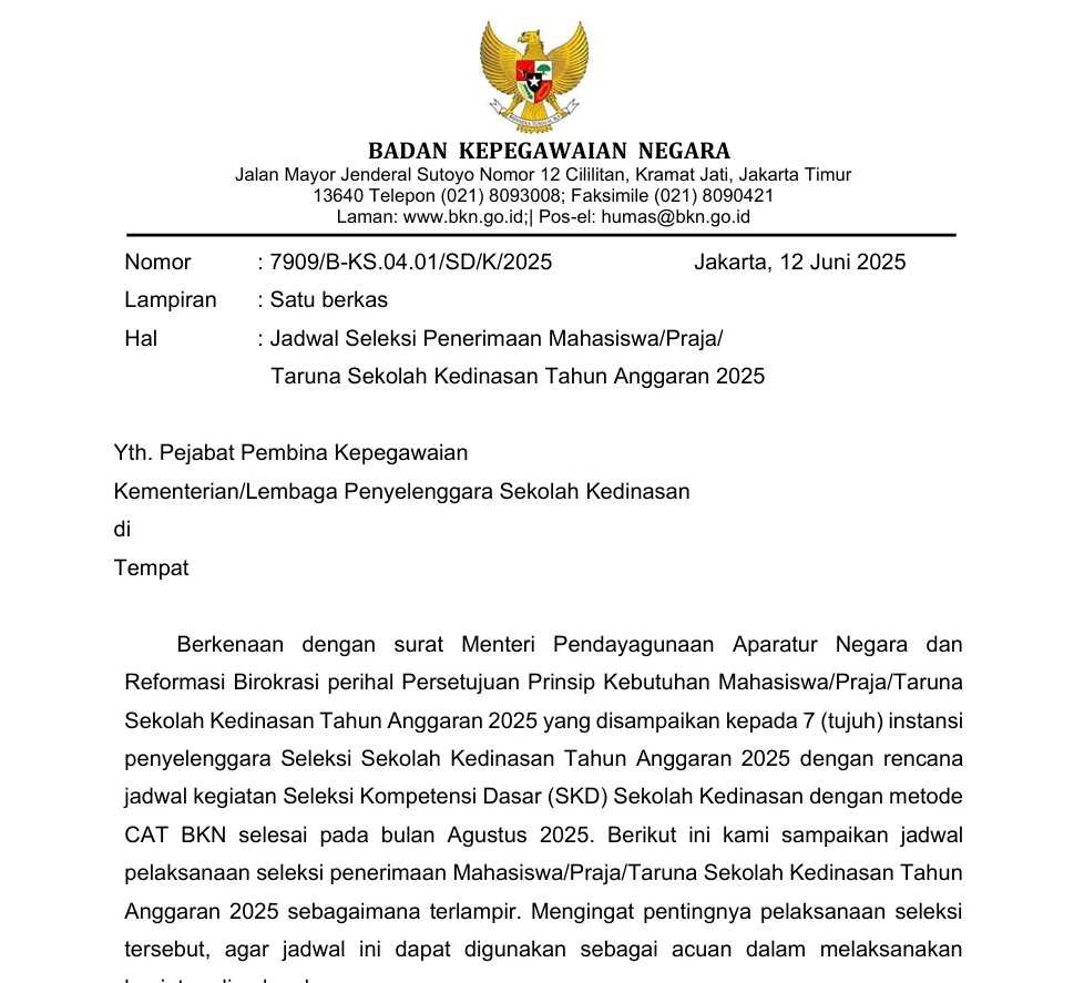Jadwal seleksi penerimaan sekolah kedinasan